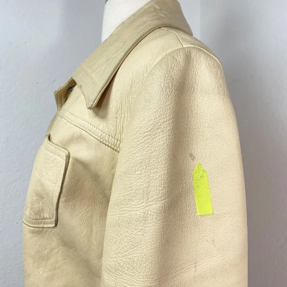 Vintage 70 New England Sportswear Trench Beige Leather Jacket 12 Snap Front Belt